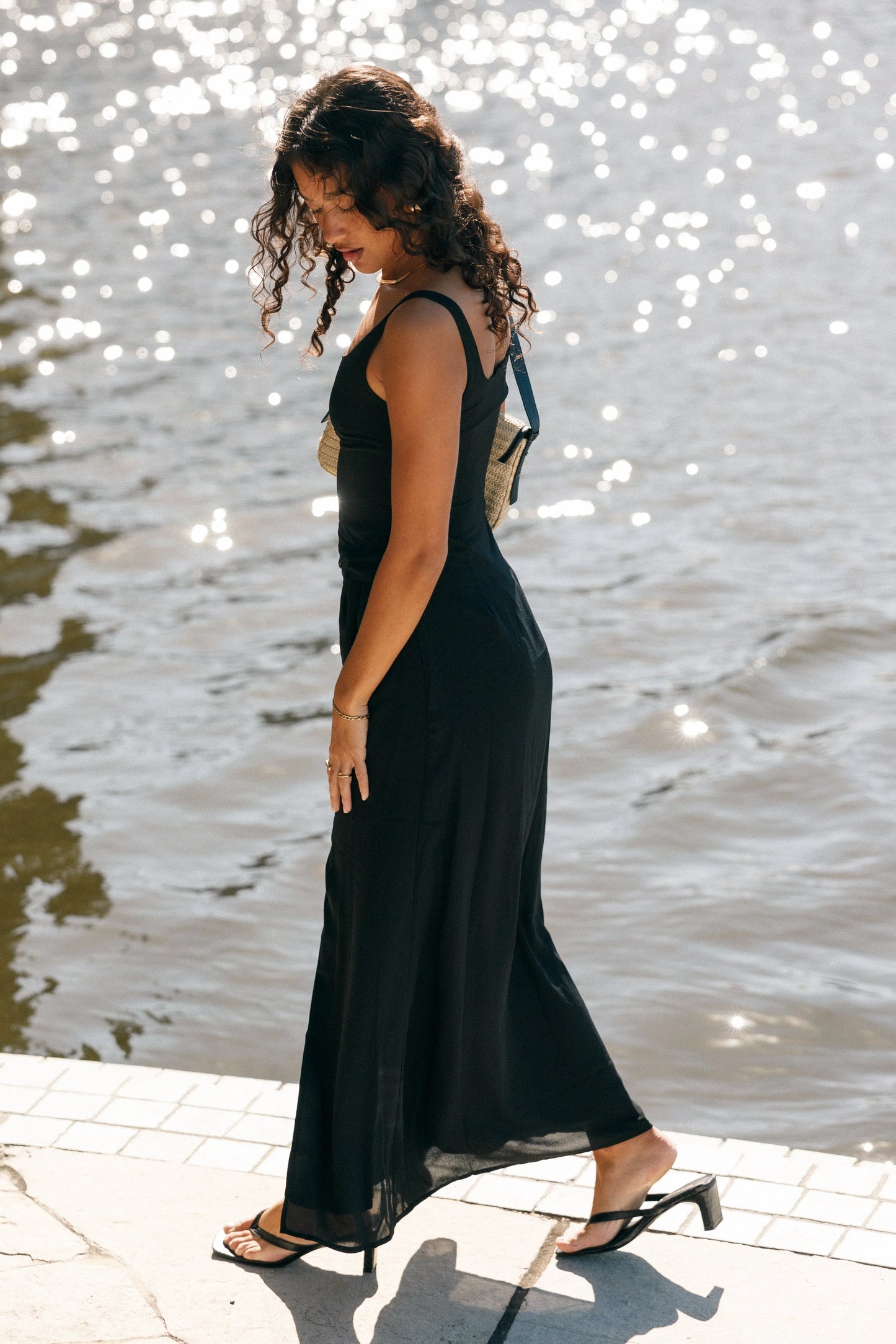 Nadea Faux Wrap Maxi Dress Black