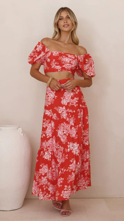 Calla Top and Maxi Skirt Set Red Floral