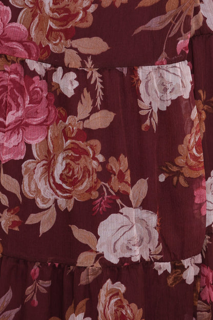 Korina Long Sleeve Maxi Dress Burgundy Brandy Bloom