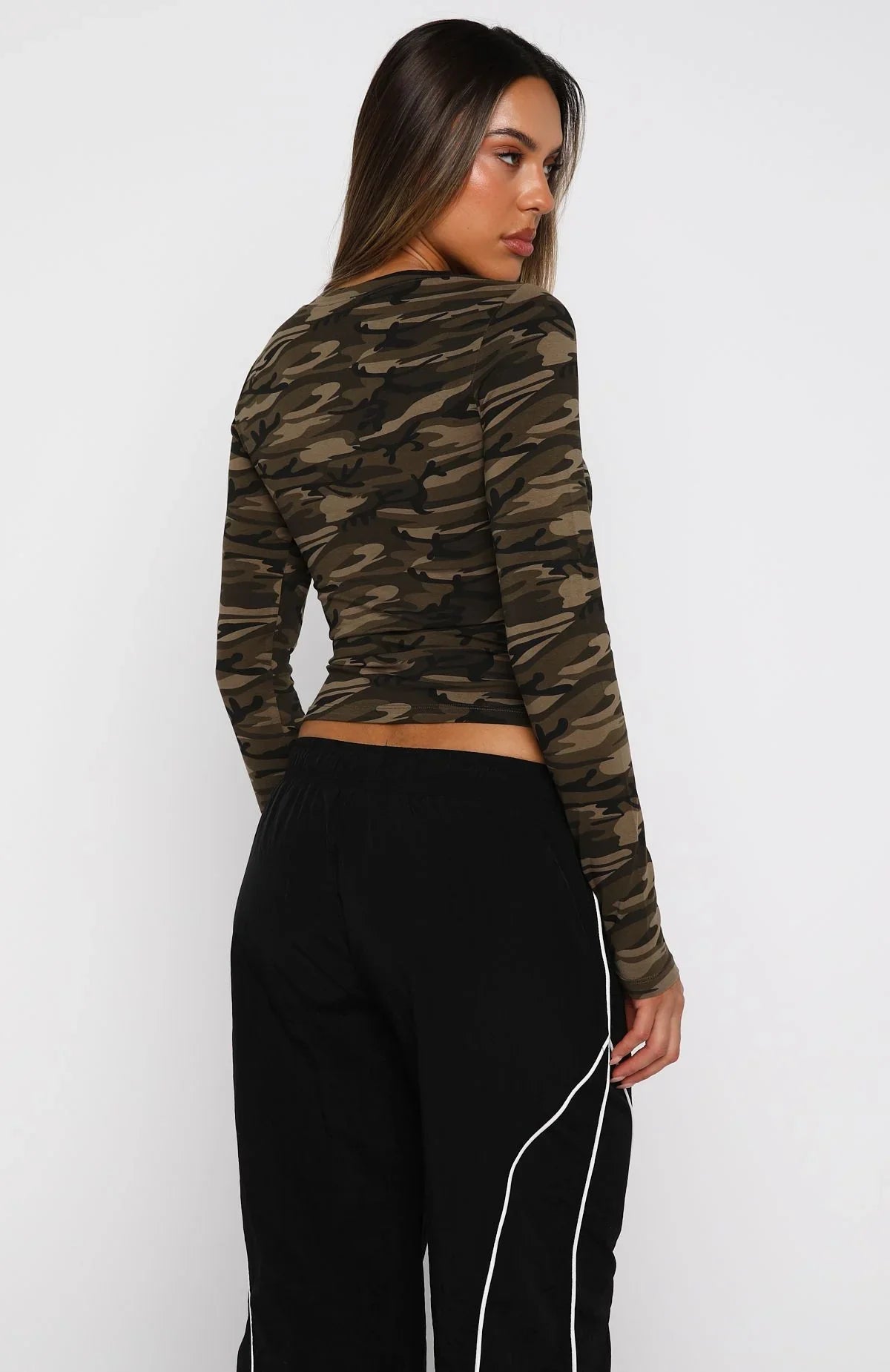 Dont Rein Me In Long Sleeve Baby Tee Camo
