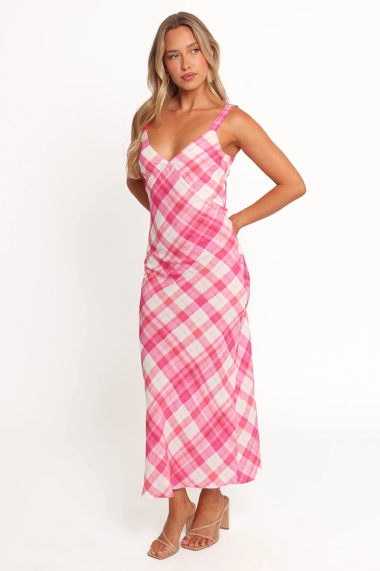 Morghan Midi Dress Pink Check