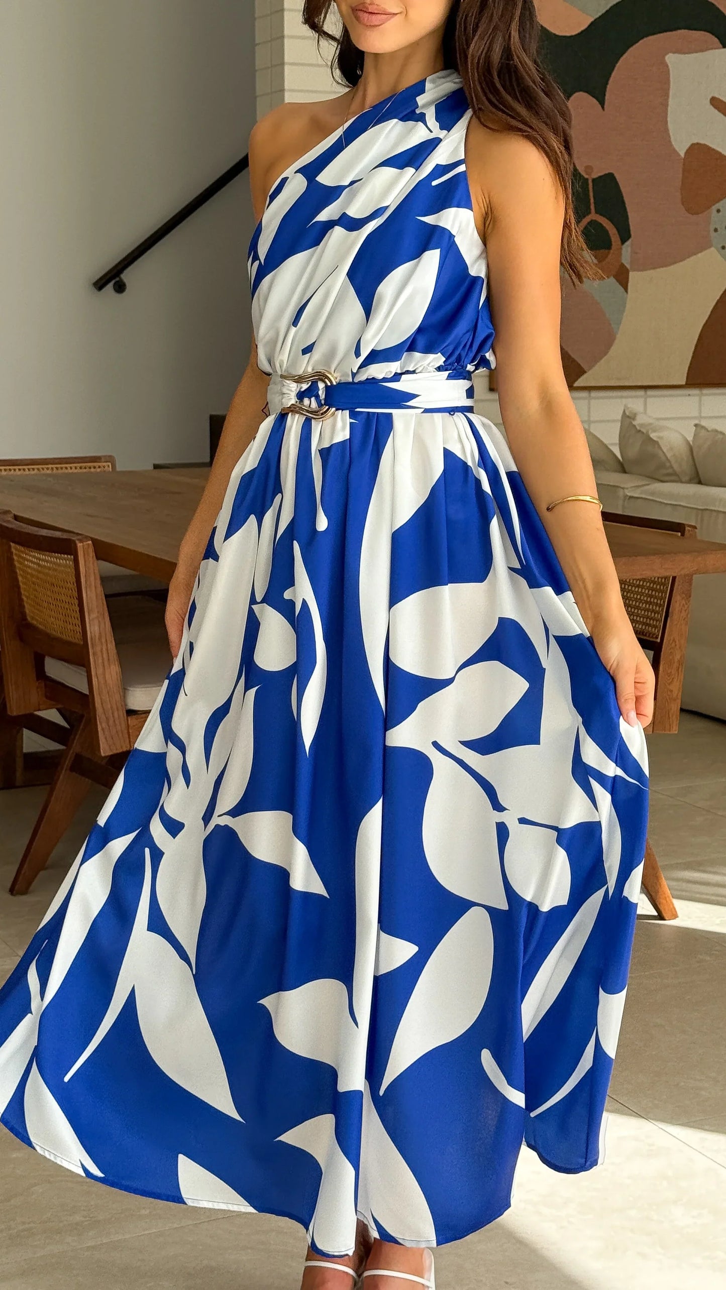 Hadas Maxi Dress Cobalt White Print