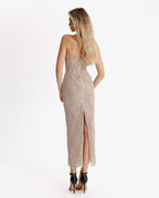 Nude lace corset maxi dress