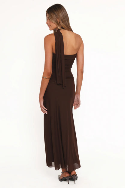 Charly One Shoulder Maxi Dress Brown