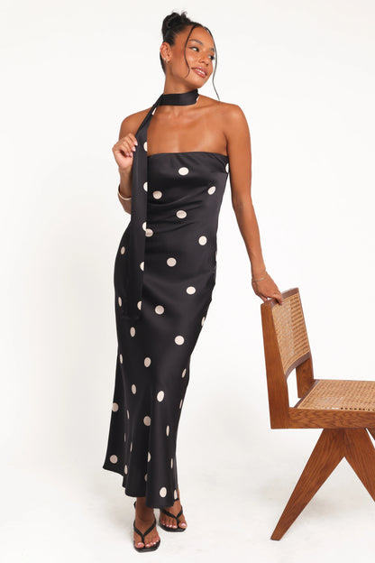 Jutta Strapless Maxi Dress Black Polka Dot
