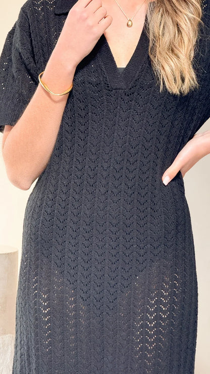 Tiffy Crochet Short Sleeve Maxi Dress Black