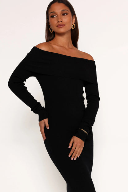 Archie Off the Shoulder Midi Dress Black