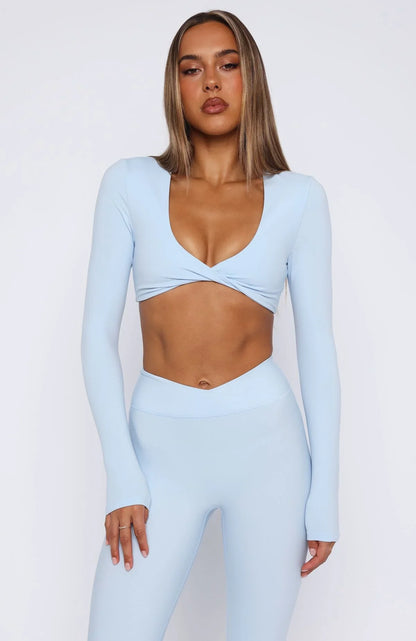 Over The Line Long Sleeve Crop Baby Blue