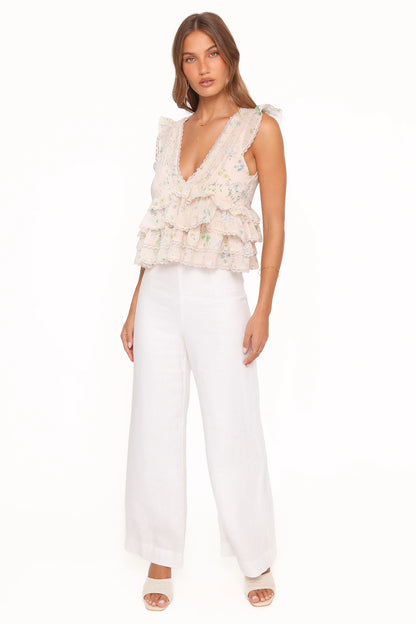 Yana Ruffle Top Pastel Pink Floral