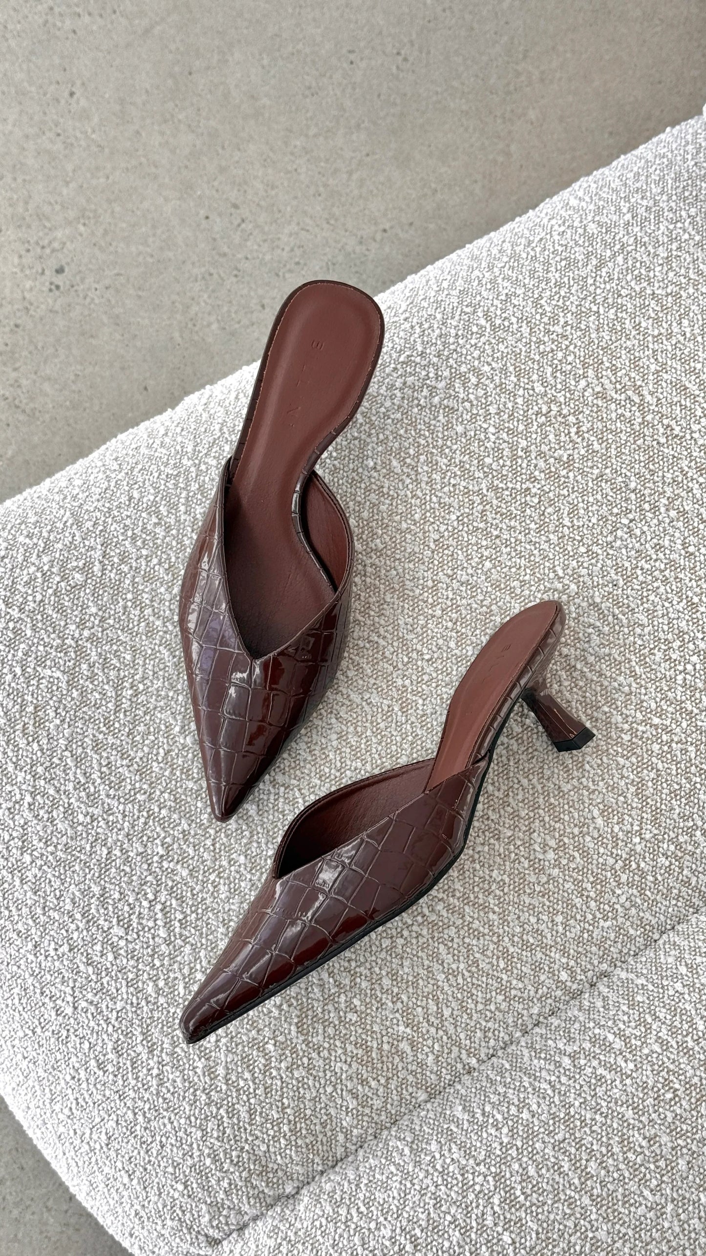 Adele Heel Chocolate Patent Croc