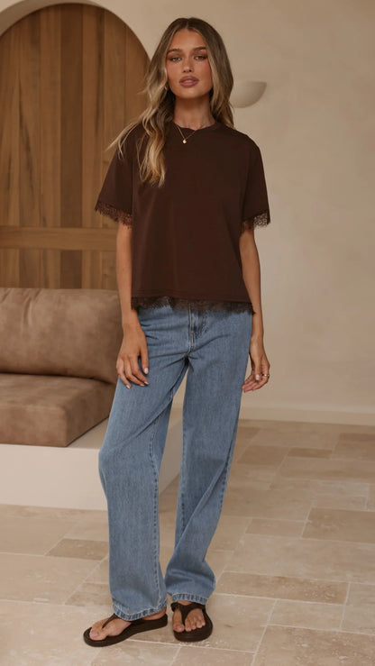 Clare Lace Back T Shirt Chocolate