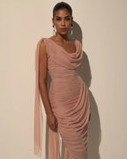 Midi Dress in Italian Mesh with Draping