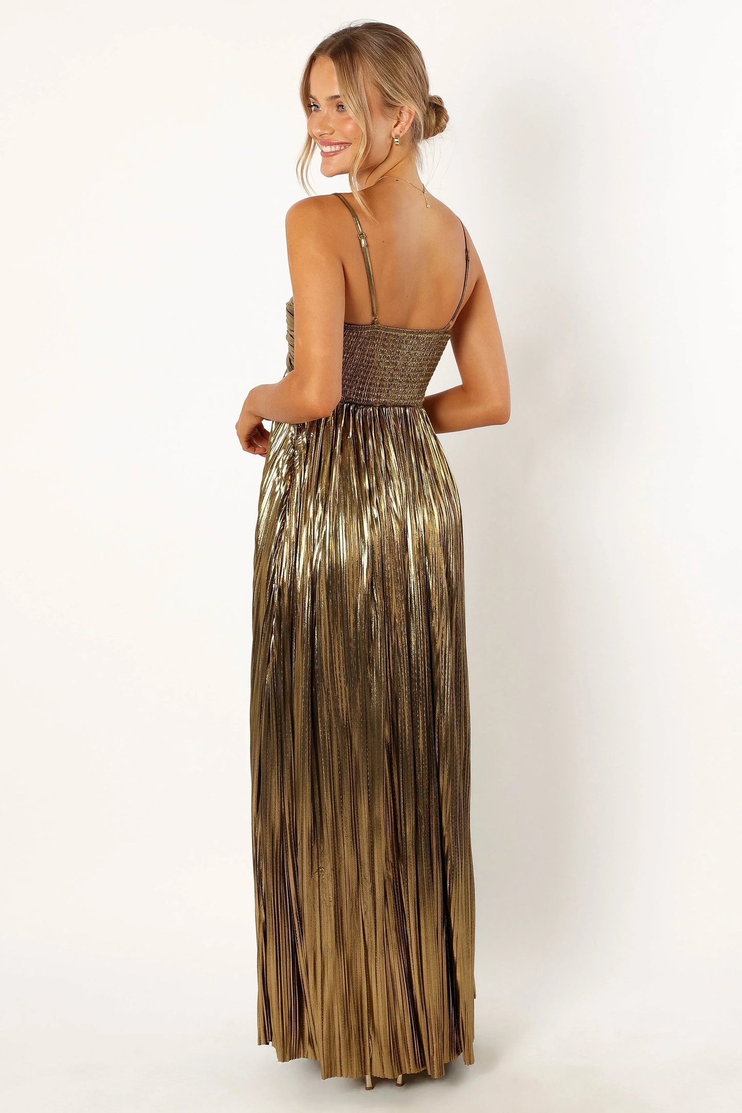 Kanthro Pleated Maxi Dress Gold