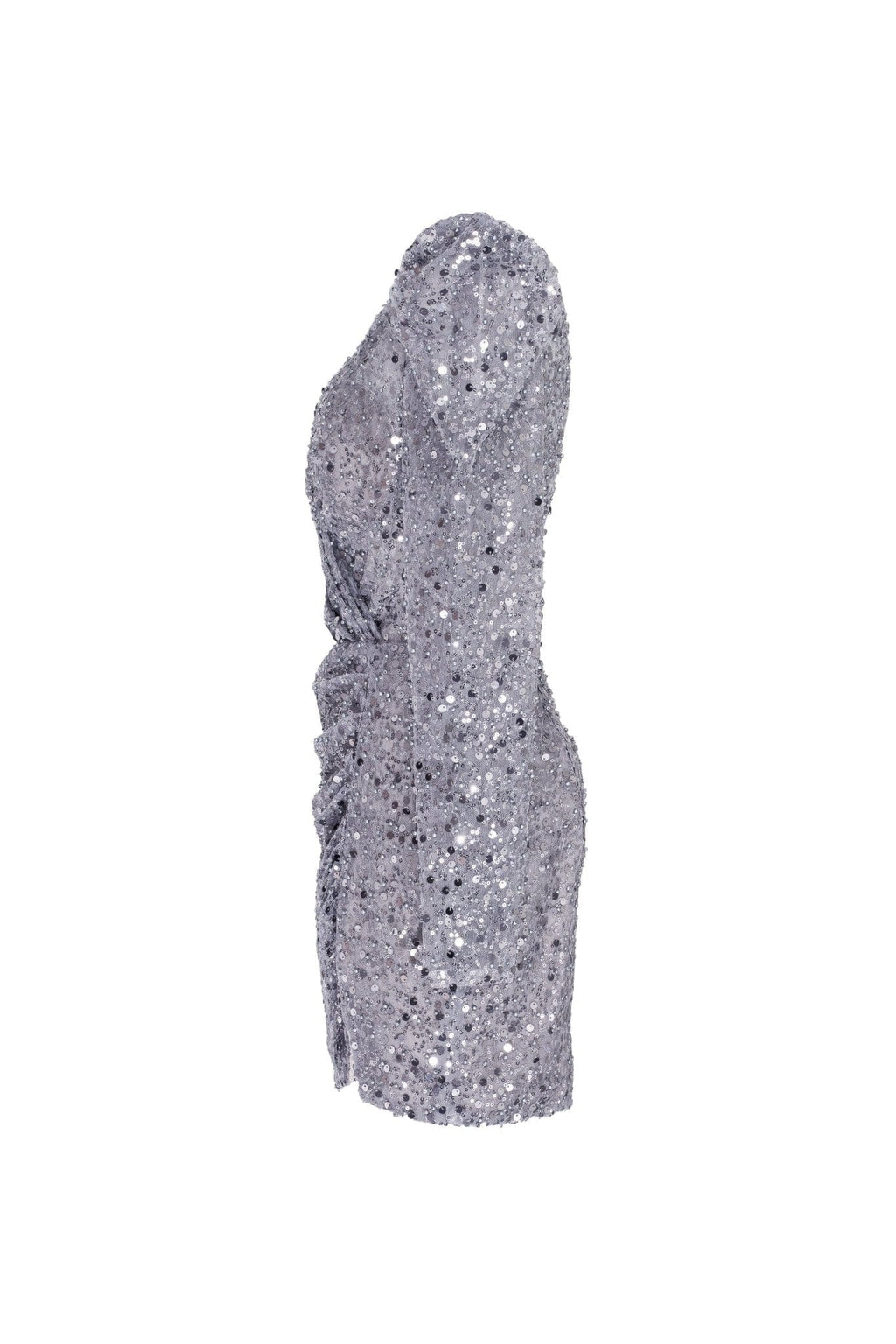 Silver metallic long sleeve sequined mini dress