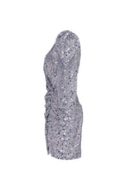 Silver metallic long sleeve sequined mini dress