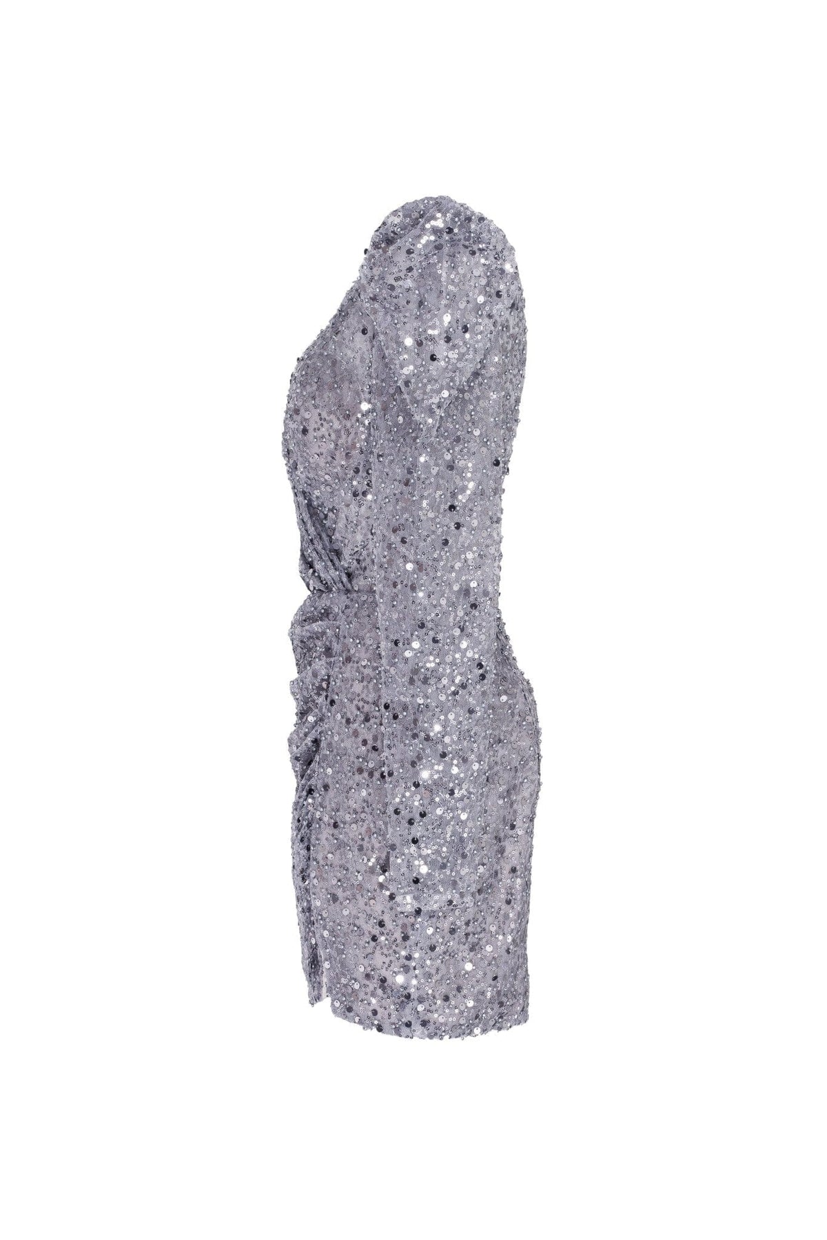 Silver metallic long sleeve sequined mini dress
