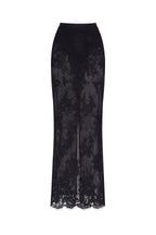 Sensual semi sheer maxi skirt crafted from black floral lace Parisienne