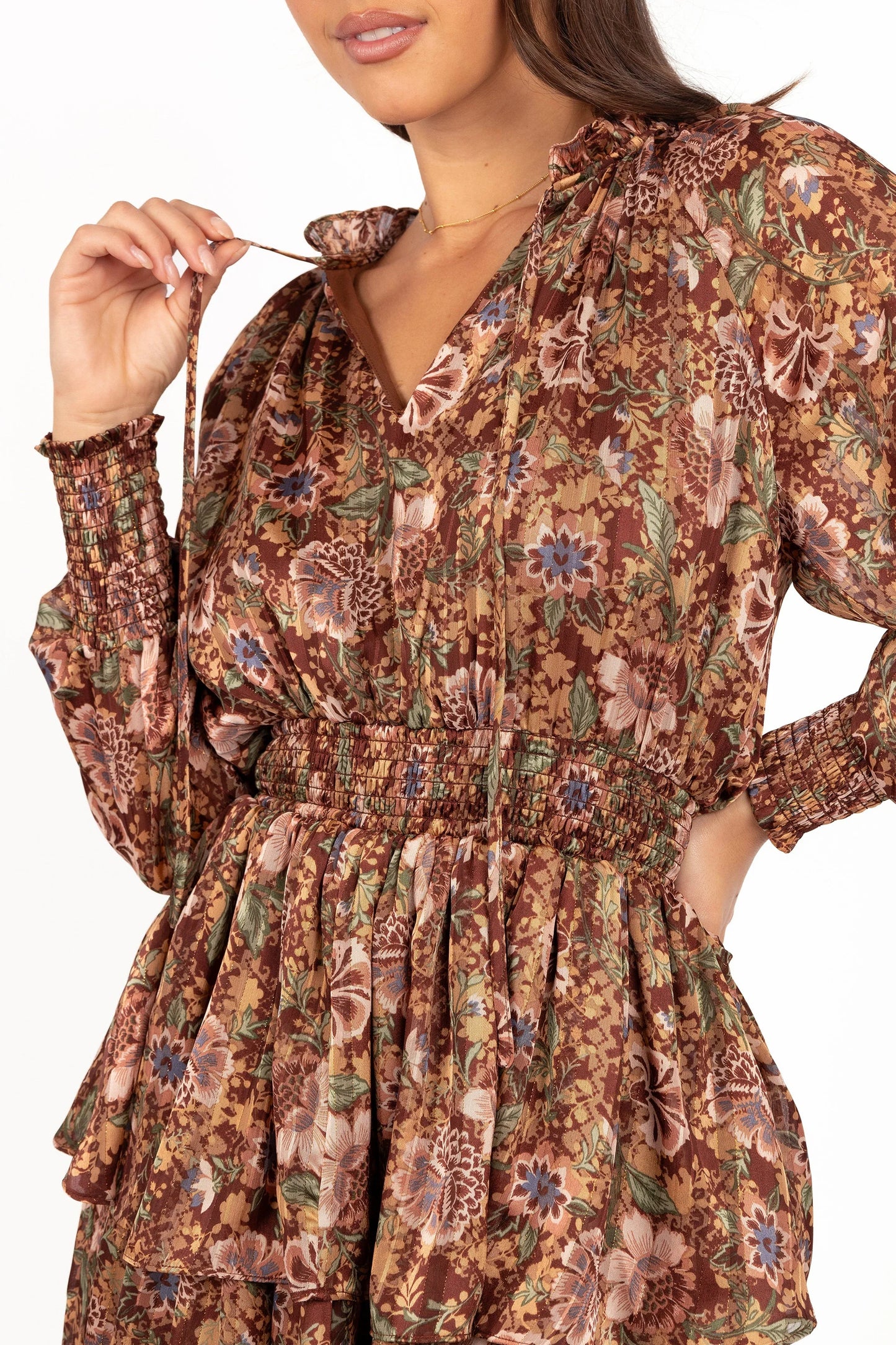 Alby Long Sleeve Mini Dress Chocolate Brown