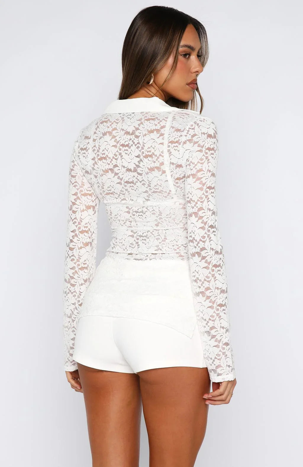 Shes A Dime Long Sleeve Lace Top White