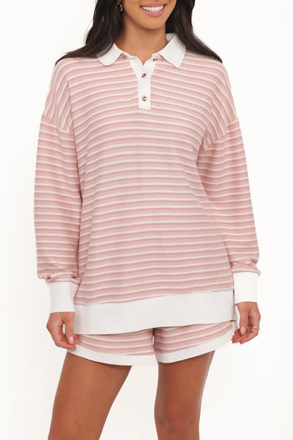 Dealia Knit Short Set Pink Stripe