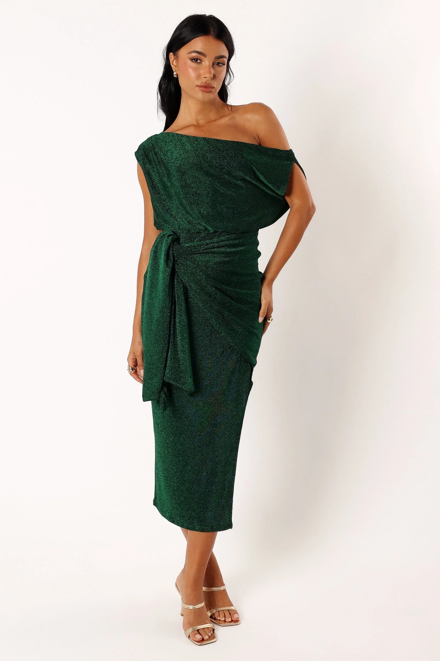 Santiago Off Shoulder Midi Dress Emerald