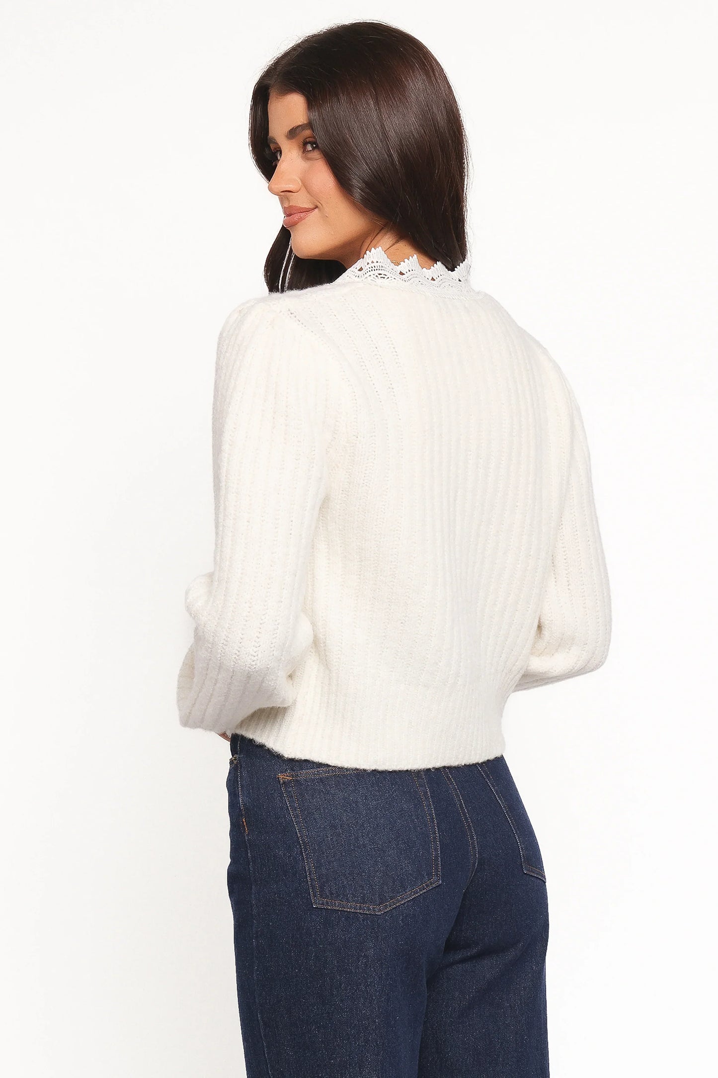Silvie Lace Front Tie Cardigan Cream