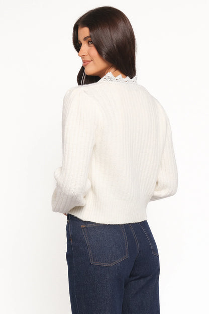 Silvie Lace Front Tie Cardigan Cream