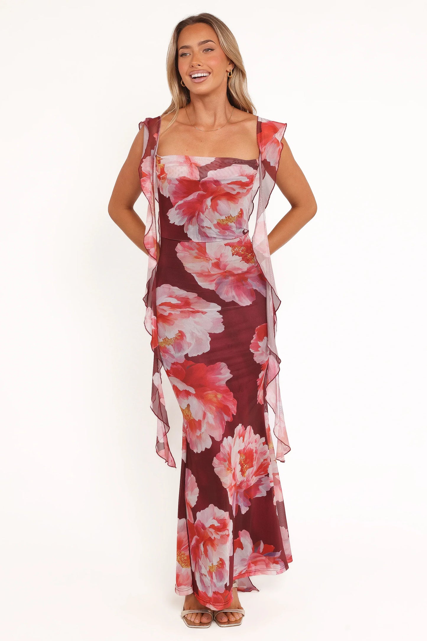 Chiara Maxi Dress Burgundy Peony