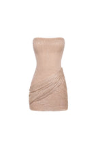 Sparkling beige mini dress with draping