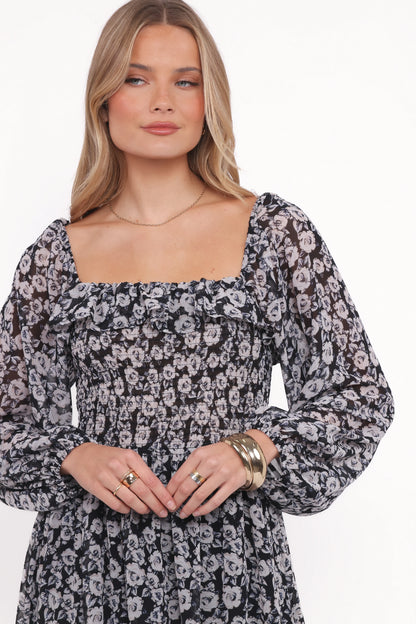 Faith Long Sleeve Maxi Dress Black Floral