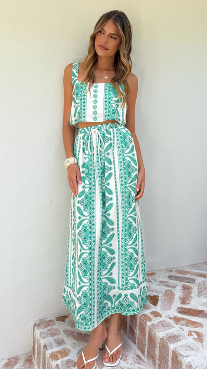 Jasmine Maxi Skirt Green Aztec