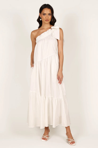 Ava One Shoulder Maxi Dress White