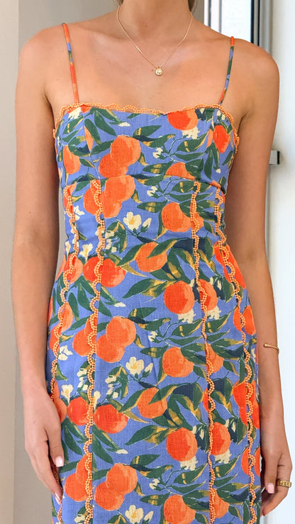 Carlia Midi Dress Orange Print