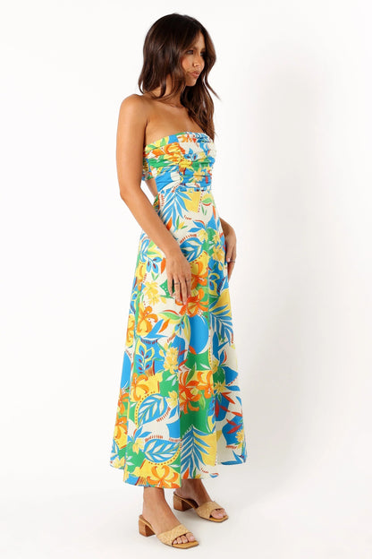 Harriet Strapless Midi Dress Malta Print
