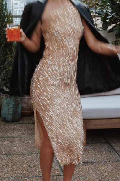 Kiki One Shoulder Midi Dress Gold