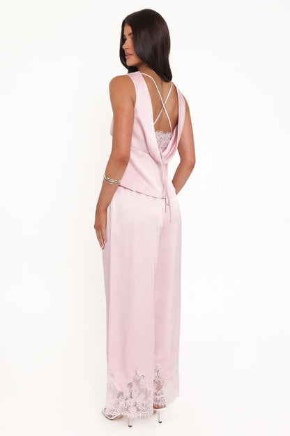 Viola Drawstring Wide Leg Pant Pale Pink