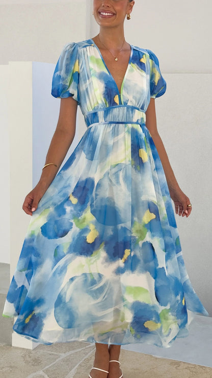 Amberose Maxi Dress Blue Green