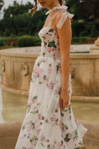 Tender floral midi tie strap dress