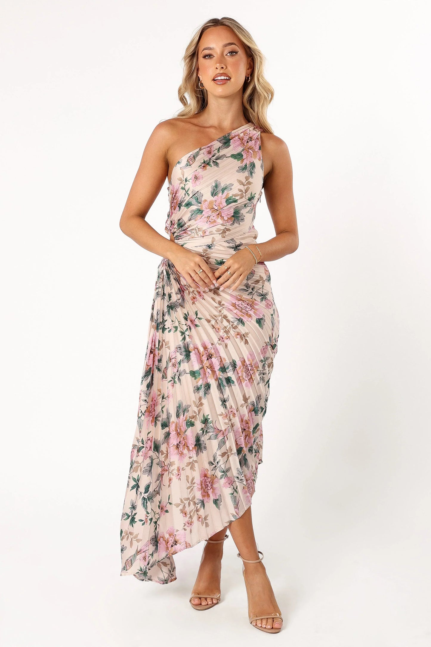 Kleo One Shoulder Maxi Dress Pink Floral