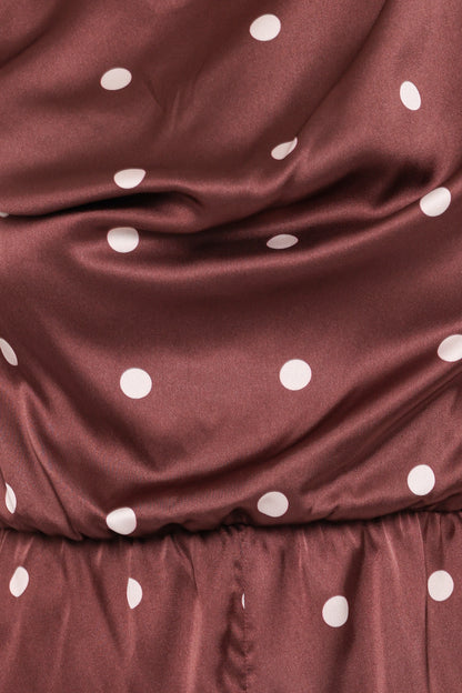 Cassidy One Shoulder Romper Brown Polka Dot