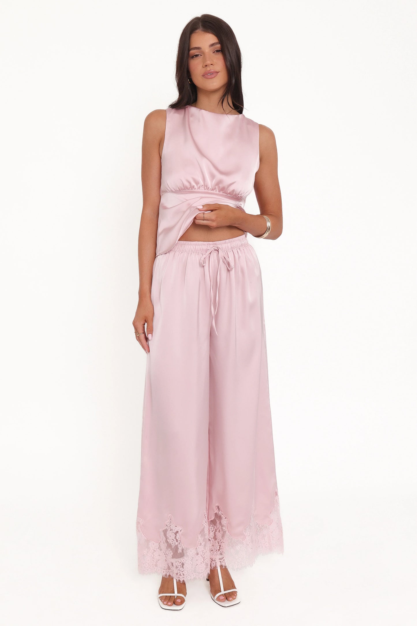 Viola Drawstring Wide Leg Pant Pale Pink