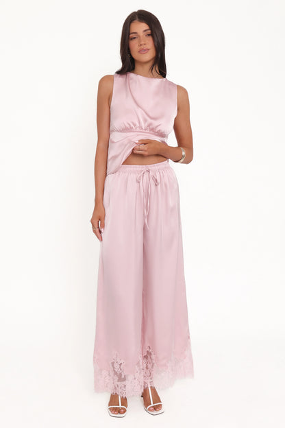 Viola Drawstring Wide Leg Pant Pale Pink
