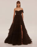 Timeless one shoulder frill layered ball gown in black