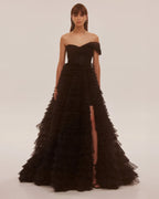 Timeless one shoulder frill layered ball gown in black