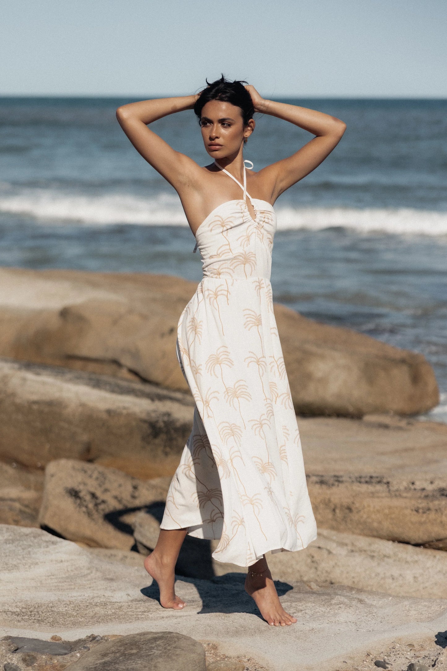 Granger Halterneck Midi Dress White Print