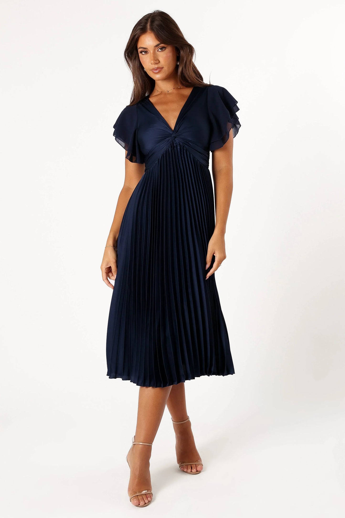 Nova Flutter Sleeve Midi Dress Navy