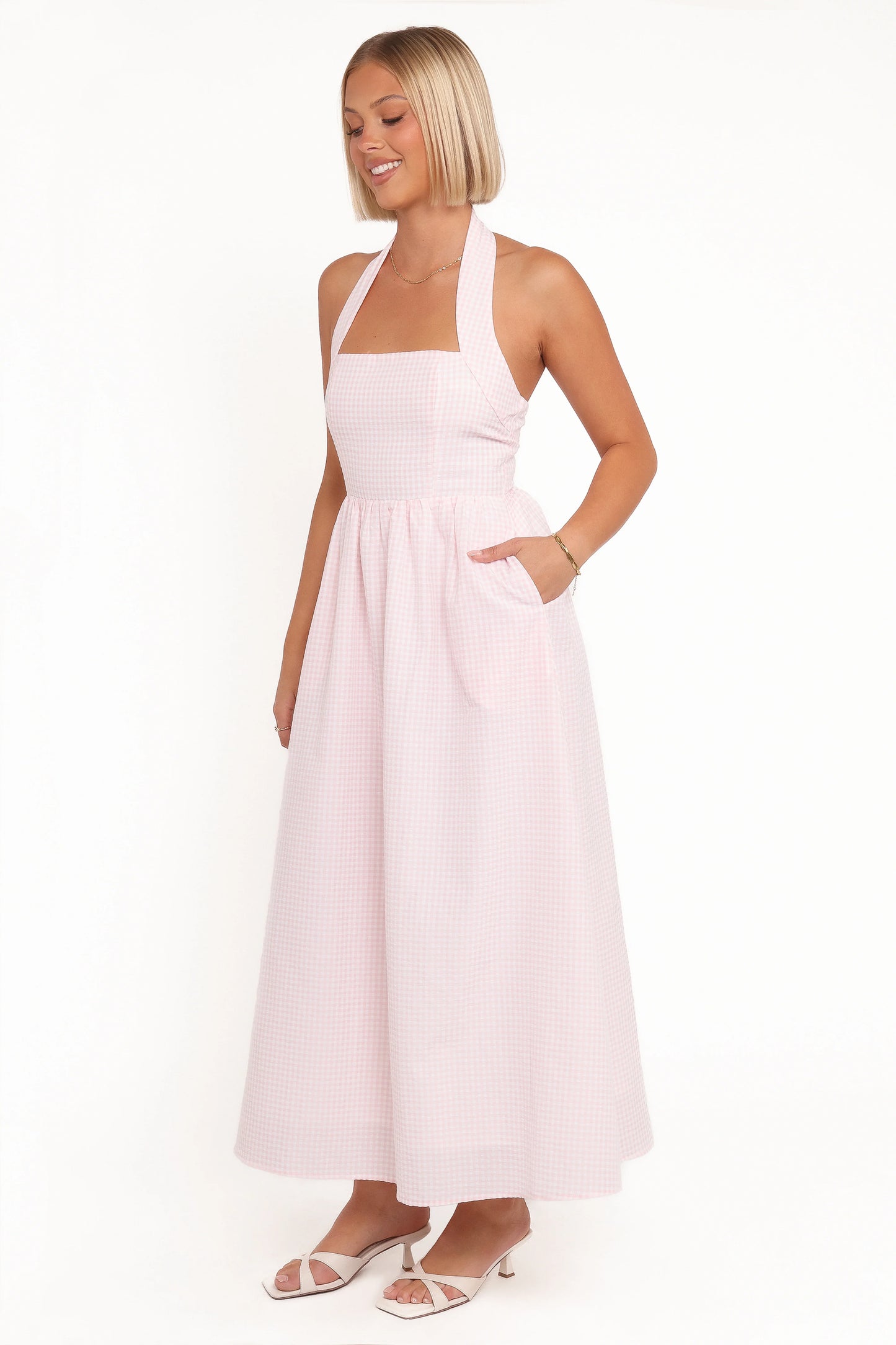 Margerie Halter Dress Pink Gingham