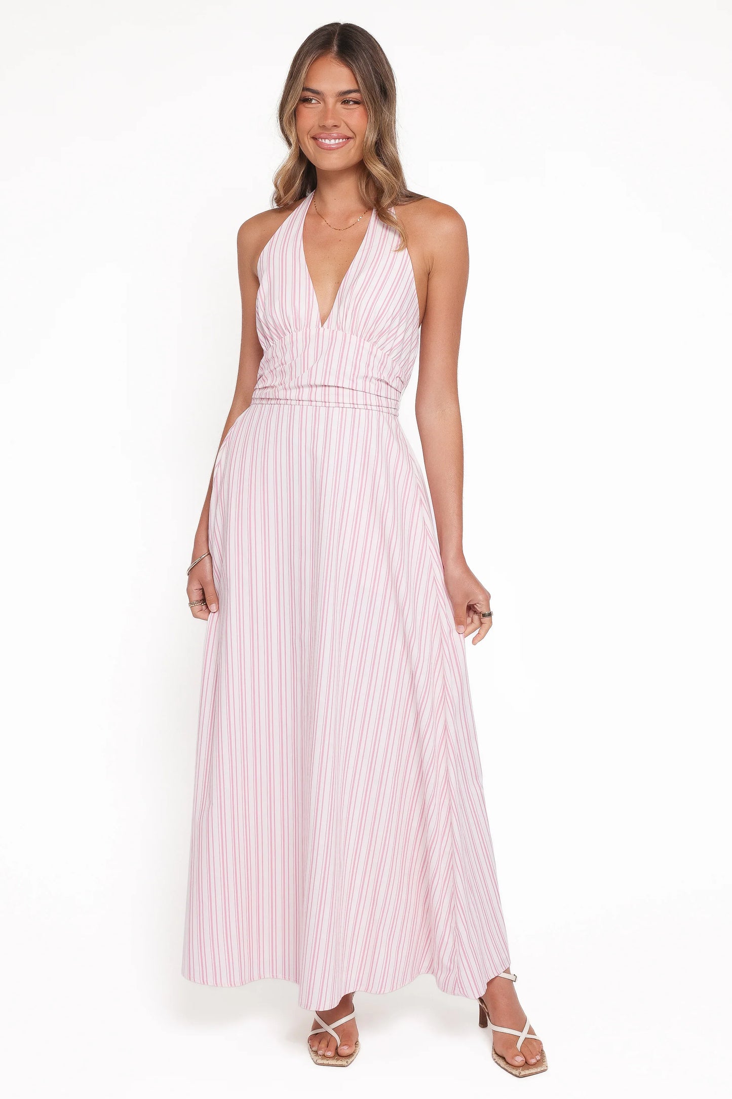 Marie Halterneck Maxi Dress Pink Stripe