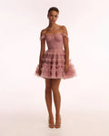 Flirty ruffled tulle mini dress in misty rose Glow Up