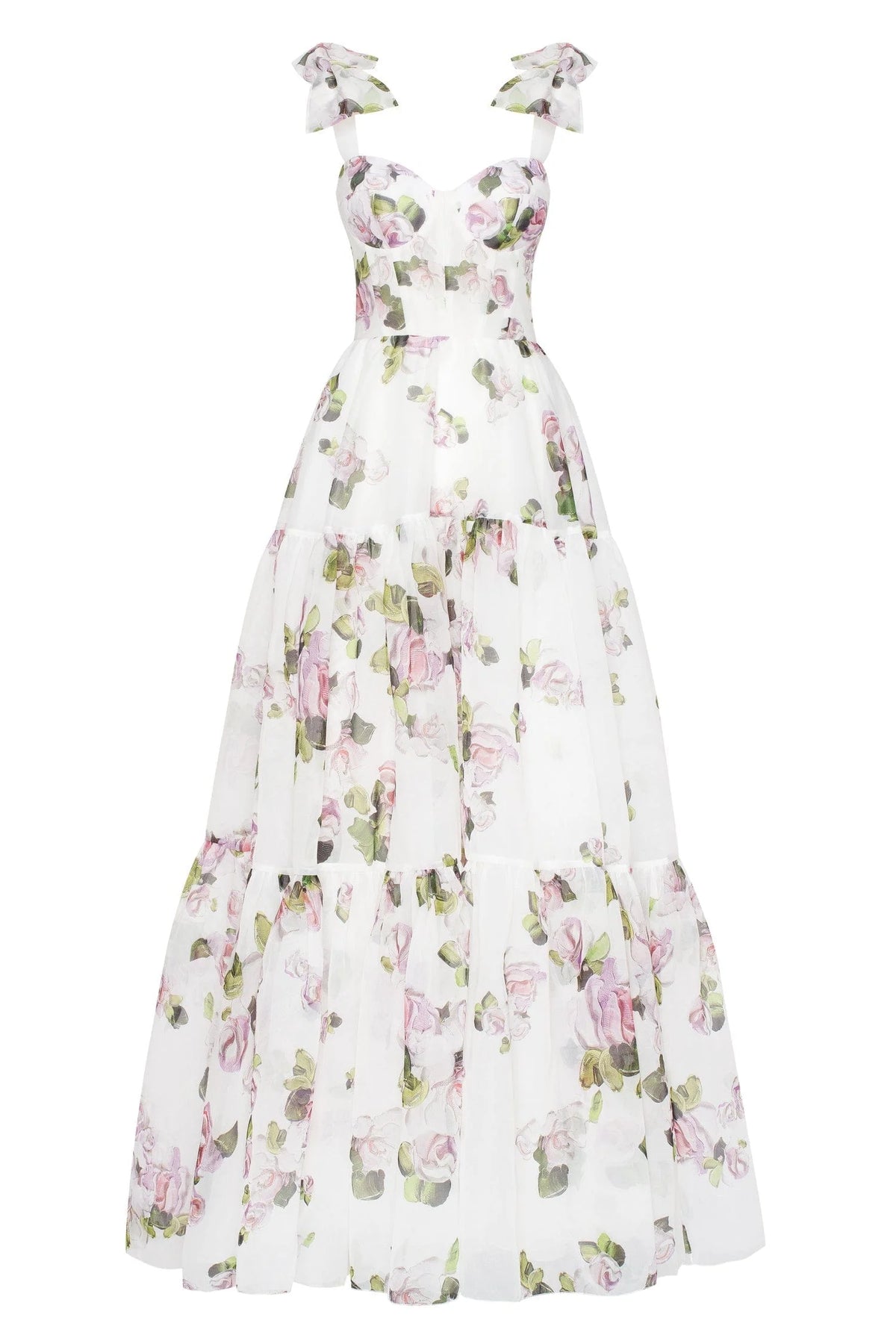 Apple Blossom Tender floral maxi tie strap dress